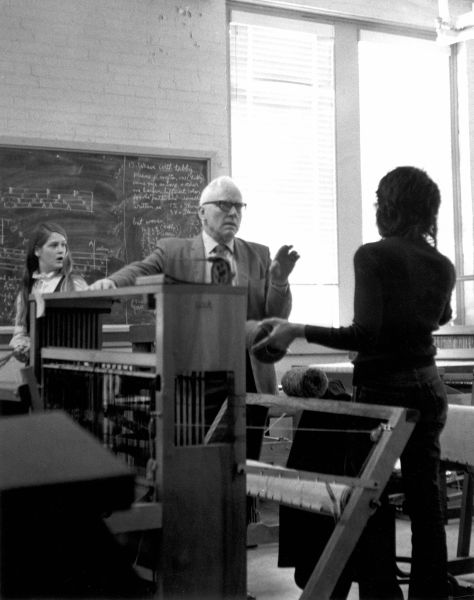 Rudi in a weaving class at NTSU, 1970